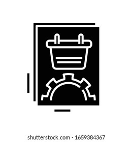 Korbeinstellungen schwarzes Symbol, Concept Illustration, Vektorillustration-Flachsymbol, Bildzeichen.