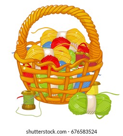 Basket sewing knitting thread vector