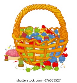 Basket sewing knitting thread vector