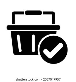 Basket Shop And Check Mark Icon Vector On Trendy Design.