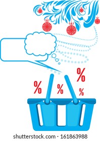 Basket shop with Christmas discounts. Vector