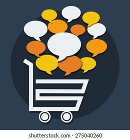 basket shop with colorfull bubble in flat style. vector illustration. 