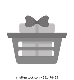 basket shop with gift box ribbon gray color vector illustration eps 10