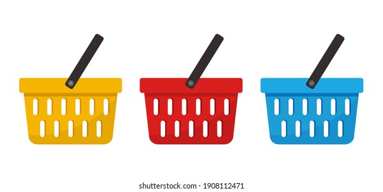 Basket shop vector icon, colorful market empty boxes. Cartoon store illustration