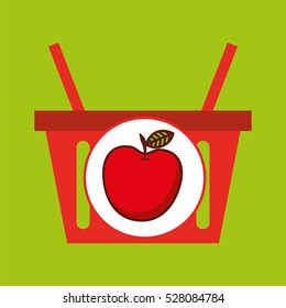 basket shopping apple juicy fruit vector illustration eps 10