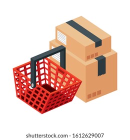 basket shopping with boxes packages isolated icon vector illustration design