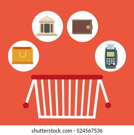 basket shopping dataphone wallet bank gift