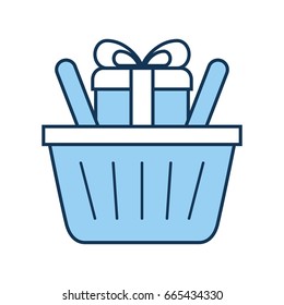basket shopping with gift isolated icon