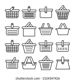 basket, shopping and purchase icons set, line design