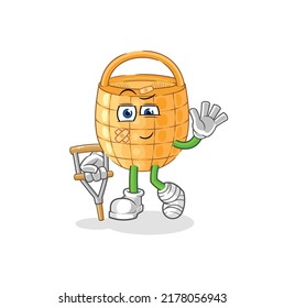 the basket sick with limping stick. cartoon mascot vector