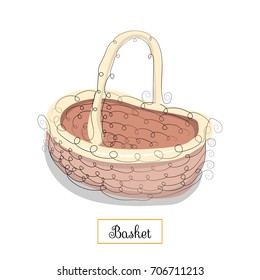 Basket. Simple cute style with curved contour curls. Hand drawing. Vector illustration