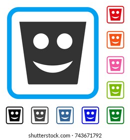 Basket Smile icon. Flat gray iconic symbol in a blue rounded rectangular frame. Black, gray, green, blue, red, orange color variants of Basket Smile vector. Designed for web and application UI.