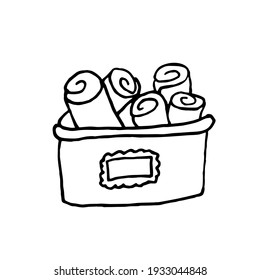 A basket with soft towels for the hotel. Vector illustration with a basket with towels on a white background isolated