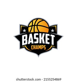 Basket sports logo emblem on a dark background. This logo suitable for sport business