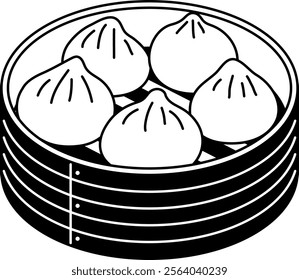 A basket of steamed buns illustration representing traditional Chinese dim sum, great for website, application, printing, document, poster design, etc.