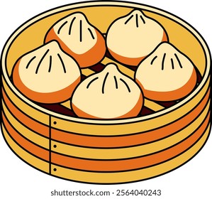 A basket of steamed buns illustration representing traditional Chinese dim sum, great for website, application, printing, document, poster design, etc.