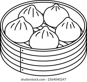 A basket of steamed buns illustration representing traditional Chinese dim sum, great for website, application, printing, document, poster design, etc.