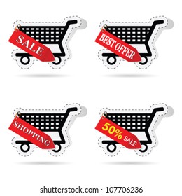 basket sticker with label vector illustration