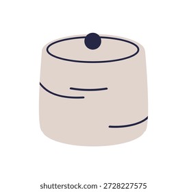Cesta, contêiner de armazenamento para decoração de interiores e organização. Caixote arredondado fechado coberto com tampa. Organizador em estilo escandinavo. Ilustração de vetor plano isolada no plano de fundo branco
