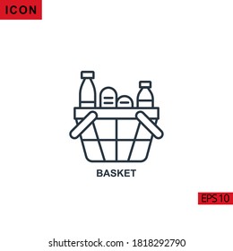 Basket store vector icon on white background. Illustration line icon for graphic, print media interfaces and web design.
