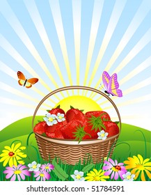 basket of strawberries on the lawn