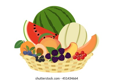 Cesta de frutas de verão sobre fundo branco
