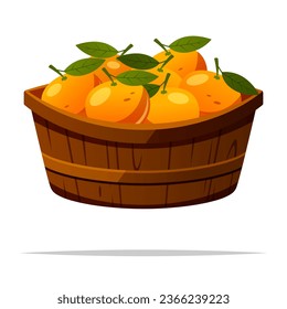 Vector de cesta de naranjas de mandarina, ilustración aislada