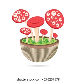 Basket of toadstool, mushrooms, fantasy, isolated vector illustration
