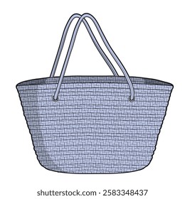 Basket tote bags flat sketch vector mockup template technical illustration.