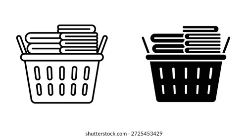 basket towels icon. Line with editable stroke and flat for Web laundry folded cloth symbol in black and white