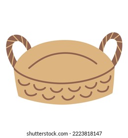 Taskleistensymbol, Vektorgrafik von Jute- oder Rattankörbchen, Boho-Innendekor, Skandinavien-Deko, handgemachte Doodle-Organisatoren, einzelne farbige Clipkunst auf weißem Hintergrund