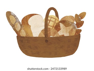 Basket with various breads watercolor