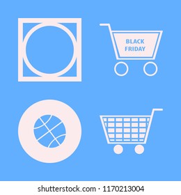 basket vector icons set. with basketball ball, tumble dry and shopping cart in set