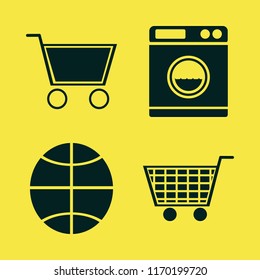 basket vector icons set. with shopping cart, basketball ball and washer in set