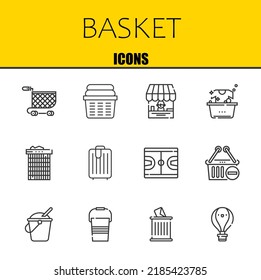basket vector line icons set. shopping cart, laundry and shop Icons. Thin line design. Modern outline graphic elements, simple stroke symbols stock illustration