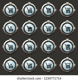 Basket vector stylish round buttons for mobile applications and web
