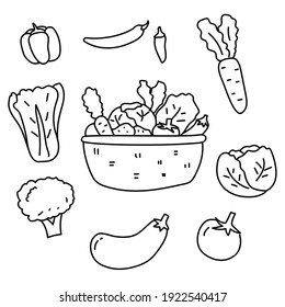 Basket of vegetable vector illustration with doodle style isolated on white background