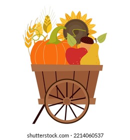 Basket with vegetables and herbs isolated on white. Vector illustration. Thanksgiving fruit and vegetables