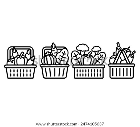 basket of vegetables icons symbol vector design simple flat line illustration collection sets