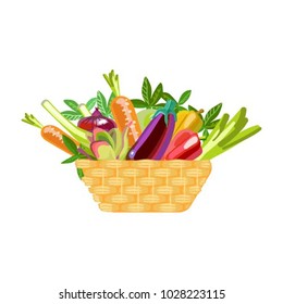 Basket with vegetables. Isolated icon. Vector illustration.

