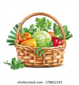 Basket with vegetables isolated on white. Vector illustration.