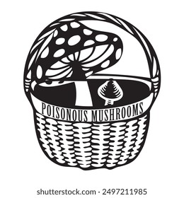 Basket with warning poisonous mushrooms. Vector illustration.