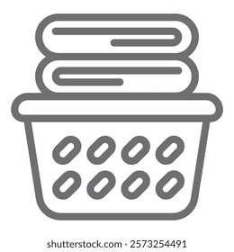 Basket with washed towels line icon, laundry service concept. Vector graphics. Plastic basket with clothes, cloth sign on white background, outline style icon for mobile or web design