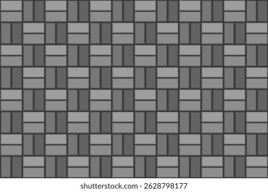 Basket weave tile pattern background in gray tones. Seamless vector design featuring interlocking rectangular blocks. Ideal for digital environments, architectural textures, and modern design layouts.