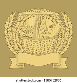 basket of wheat bakery products. vector graphics. eps