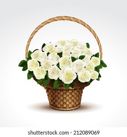 Basket of White Roses Isolated