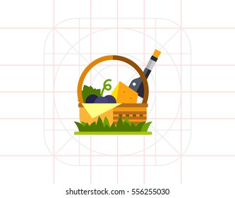 Basket with Wine and Cheese Icon