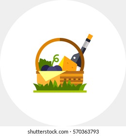 Basket with Wine and Cheese Icon