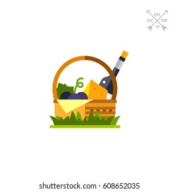 Basket with Wine and Cheese Icon