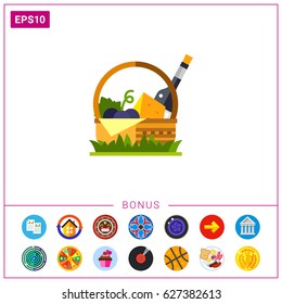 Basket with Wine and Cheese Icon